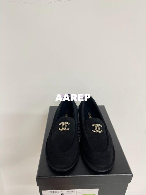 Replica Chanel 24P CC Suede and Wool Moccasins G45886 Black 3