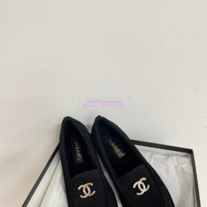 Replica Chanel 24P CC Suede and Wool Moccasins G45886 Black 2