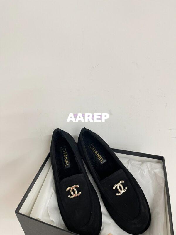 Replica Chanel 24P CC Suede and Wool Moccasins G45886 Black 4
