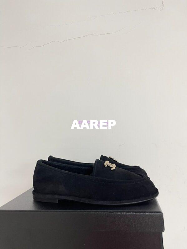 Replica Chanel 24P CC Suede and Wool Moccasins G45886 Black 5