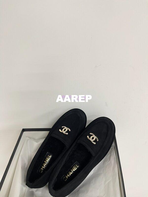 Replica Chanel 24P CC Suede and Wool Moccasins G45886 Black 7