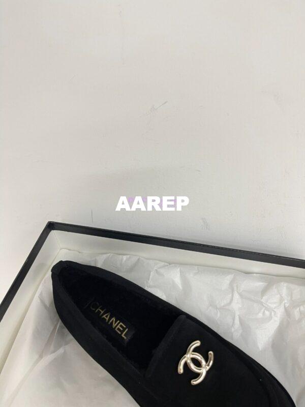 Replica Chanel 24P CC Suede and Wool Moccasins G45886 Black 9