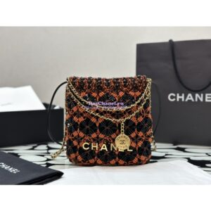 Replica Chanel Mini 22 Handbag Calfskin Macrame & Gold Metal AS3980 Orange, Burgundy & Black