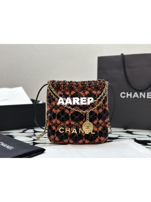 Replica Chanel Mini 22 Handbag Calfskin Macrame & Gold Metal AS3980 Orange, Burgundy & Black 3