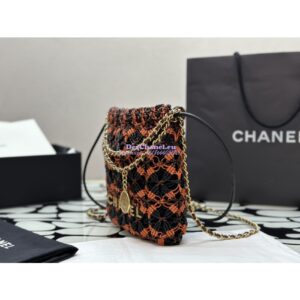 Replica Chanel Mini 22 Handbag Calfskin Macrame & Gold Metal AS3980 Orange, Burgundy & Black 2