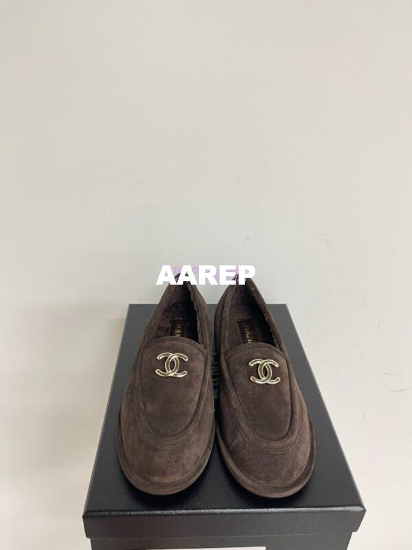 Replica Chanel 24P CC Suede and Wool Moccasins G45886 Dark Brown 3