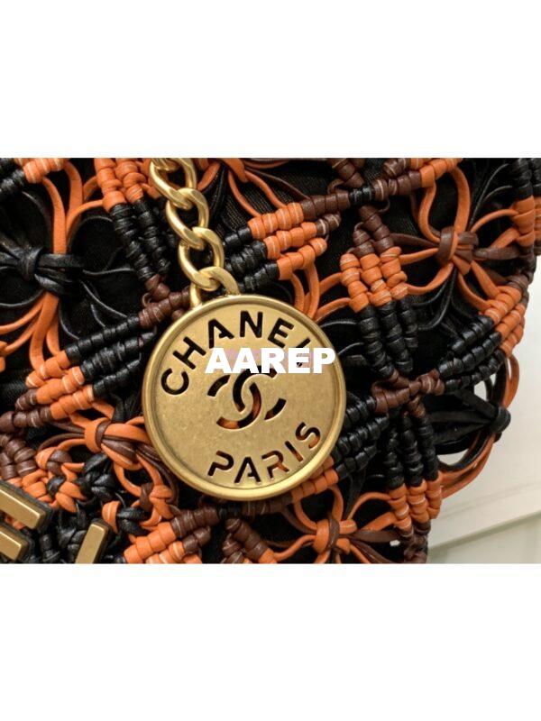 Replica Chanel Mini 22 Handbag Calfskin Macrame & Gold Metal AS3980 Orange, Burgundy & Black 5