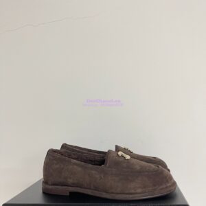 Replica Chanel 24P CC Suede and Wool Moccasins G45886 Dark Brown 2