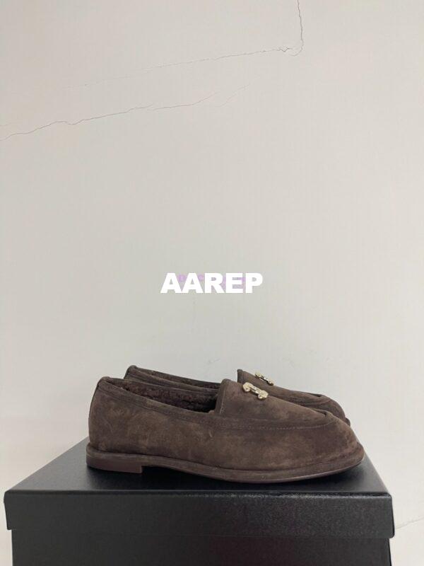 Replica Chanel 24P CC Suede and Wool Moccasins G45886 Dark Brown 4