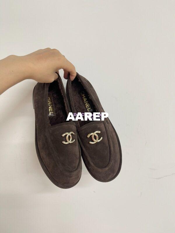 Replica Chanel 24P CC Suede and Wool Moccasins G45886 Dark Brown 6