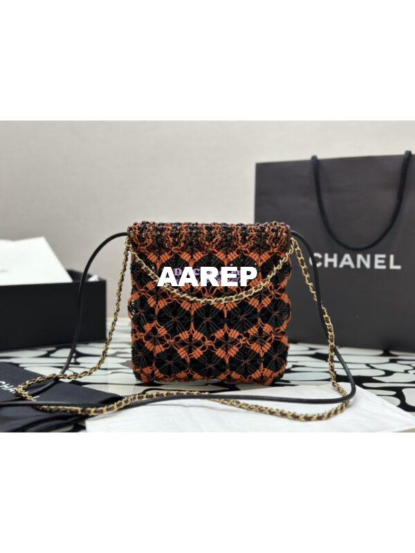 Replica Chanel Mini 22 Handbag Calfskin Macrame & Gold Metal AS3980 Orange, Burgundy & Black 10