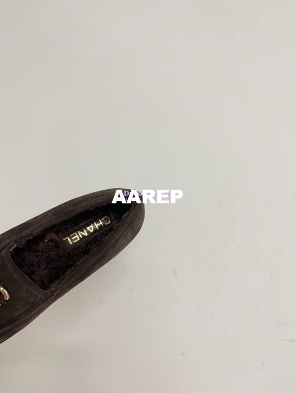 Replica Chanel 24P CC Suede and Wool Moccasins G45886 Dark Brown 9
