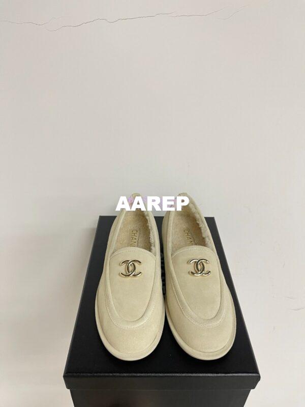 Replica Chanel 24P CC Suede and Wool Moccasins G45886 Ivory 3