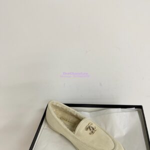 Replica Chanel 24P CC Suede and Wool Moccasins G45886 Ivory 2