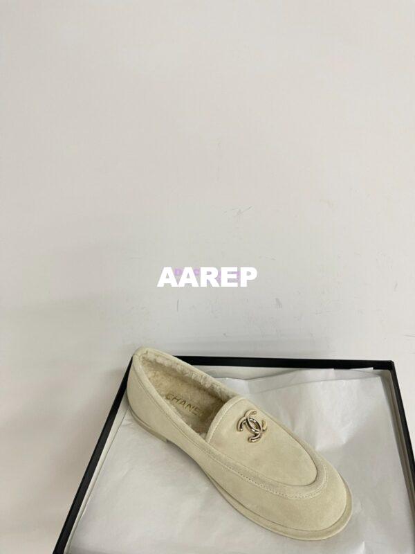 Replica Chanel 24P CC Suede and Wool Moccasins G45886 Ivory 4