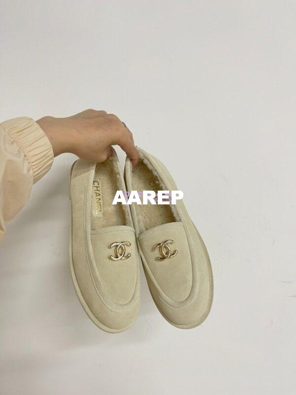 Replica Chanel 24P CC Suede and Wool Moccasins G45886 Ivory 5