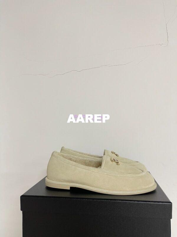 Replica Chanel 24P CC Suede and Wool Moccasins G45886 Ivory 7