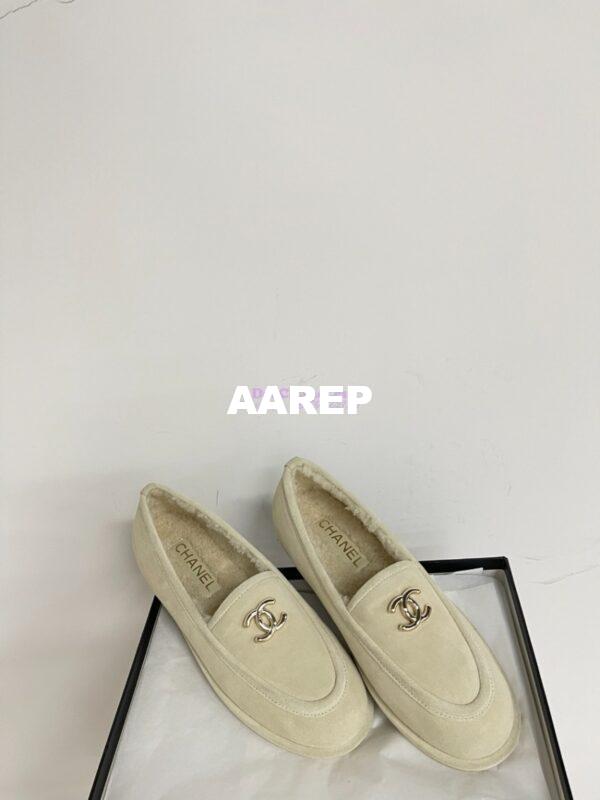 Replica Chanel 24P CC Suede and Wool Moccasins G45886 Ivory 8