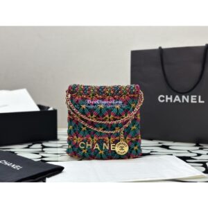 Replica Chanel Mini 22 Handbag Calfskin Macrame & Gold Metal AS3980 Light Brown, Burgundy & Black