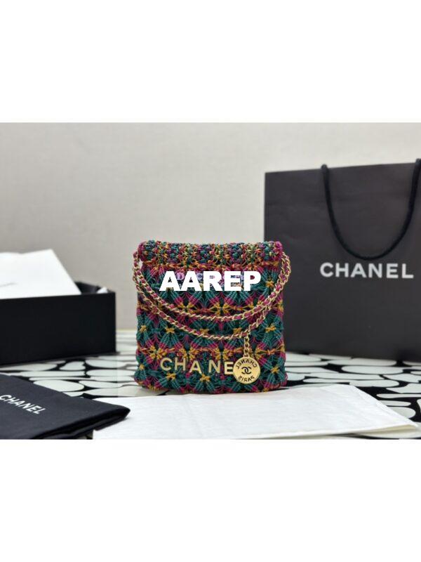 Replica Chanel Mini 22 Handbag Calfskin Macrame & Gold Metal AS3980 Light Brown, Burgundy & Black 3