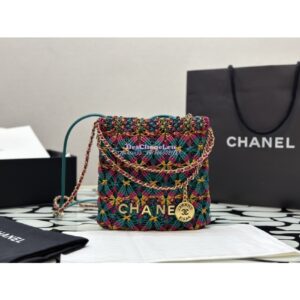 Replica Chanel Mini 22 Handbag Calfskin Macrame & Gold Metal AS3980 Light Brown, Burgundy & Black 2