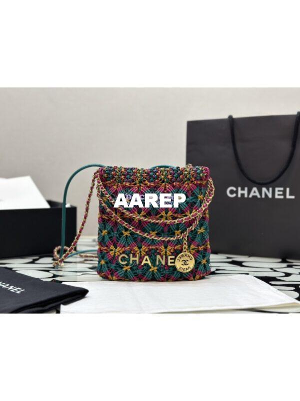 Replica Chanel Mini 22 Handbag Calfskin Macrame & Gold Metal AS3980 Light Brown, Burgundy & Black 4