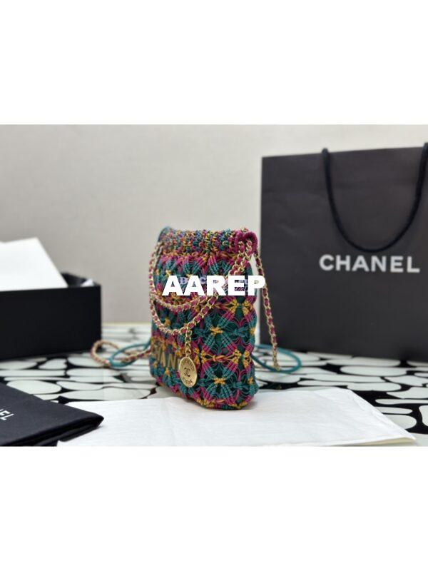 Replica Chanel Mini 22 Handbag Calfskin Macrame & Gold Metal AS3980 Light Brown, Burgundy & Black 5