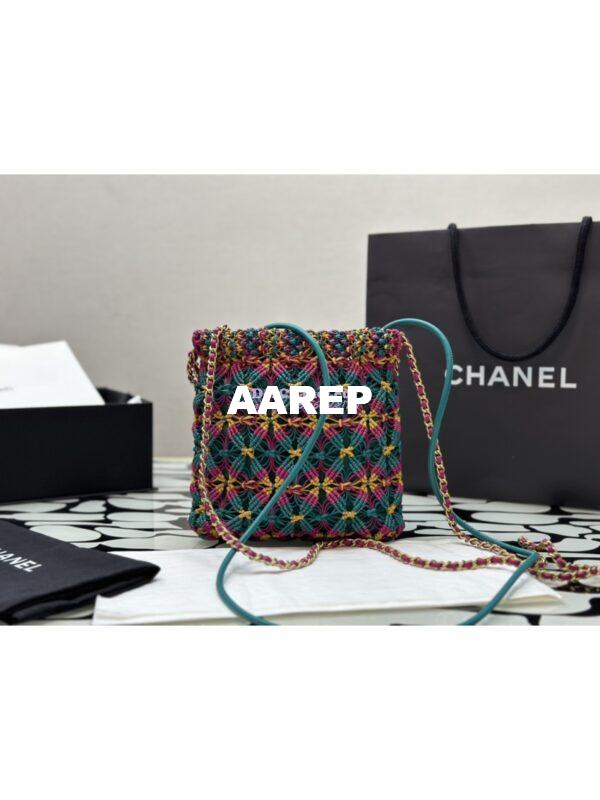Replica Chanel Mini 22 Handbag Calfskin Macrame & Gold Metal AS3980 Light Brown, Burgundy & Black 11