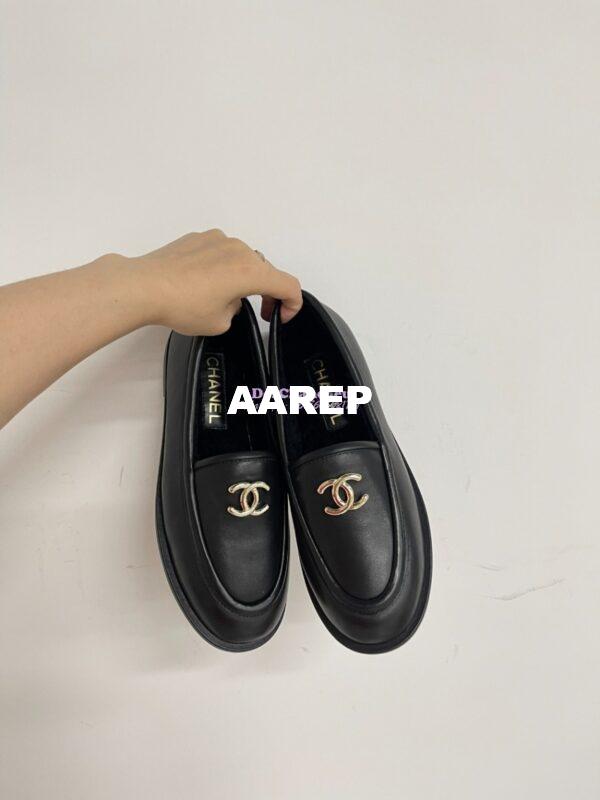Replica Chanel 24P CC Lambskin Moccasins G45886 Black 5