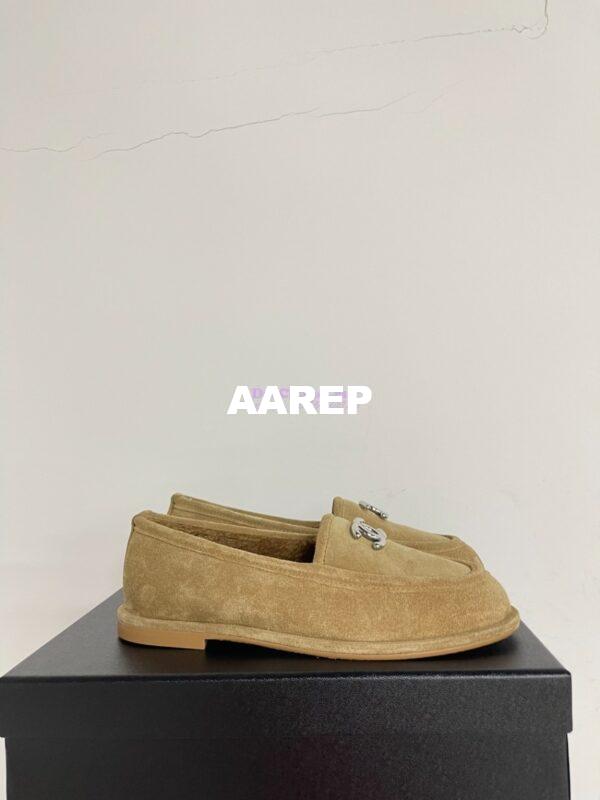 Replica Chanel 24P CC Suede and Wool Moccasins G45886 Beige 5
