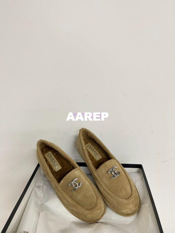 Replica Chanel 24P CC Suede and Wool Moccasins G45886 Beige 6