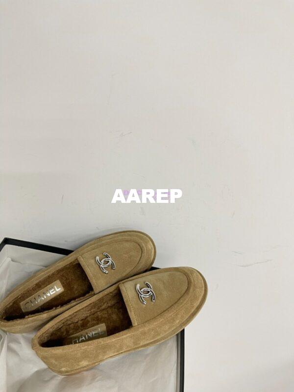 Replica Chanel 24P CC Suede and Wool Moccasins G45886 Beige 8