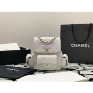 Replica Chanel Backpack Grained Shiny Calfskin AS4398 White