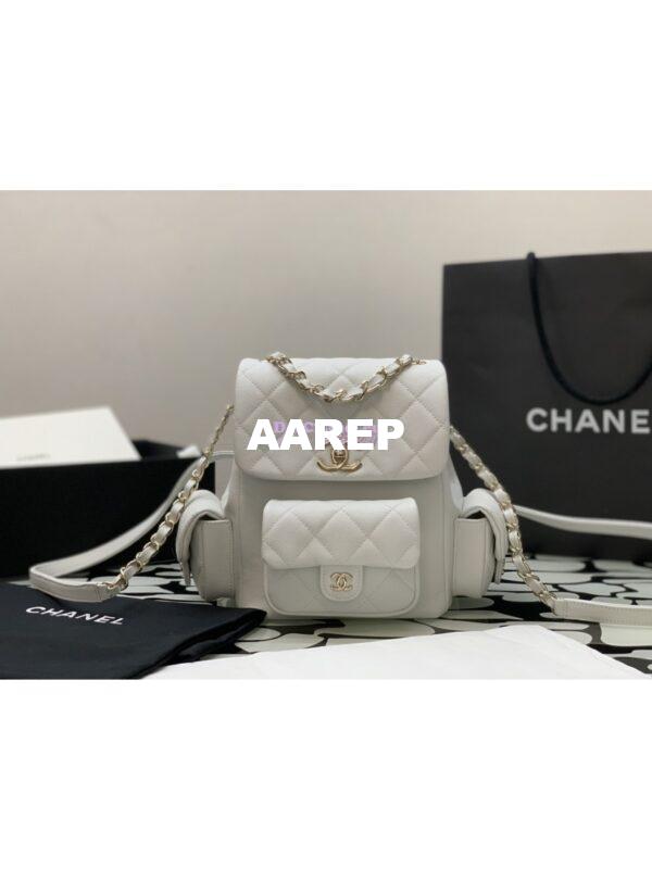 Replica Chanel Backpack Grained Shiny Calfskin AS4398 White 4
