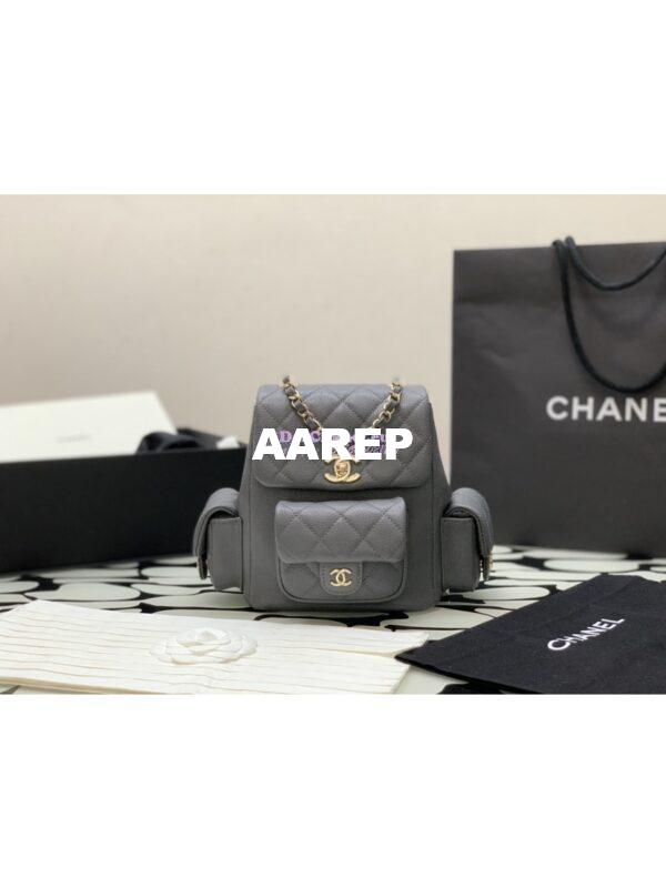 Replica Chanel Small Backpack Grained Shiny Calfskin AS4399 Grey 3
