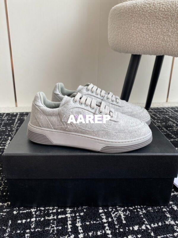Replica Chanel 2024 Wool & Mixed Fibers Sneakers G46011 Grey 3