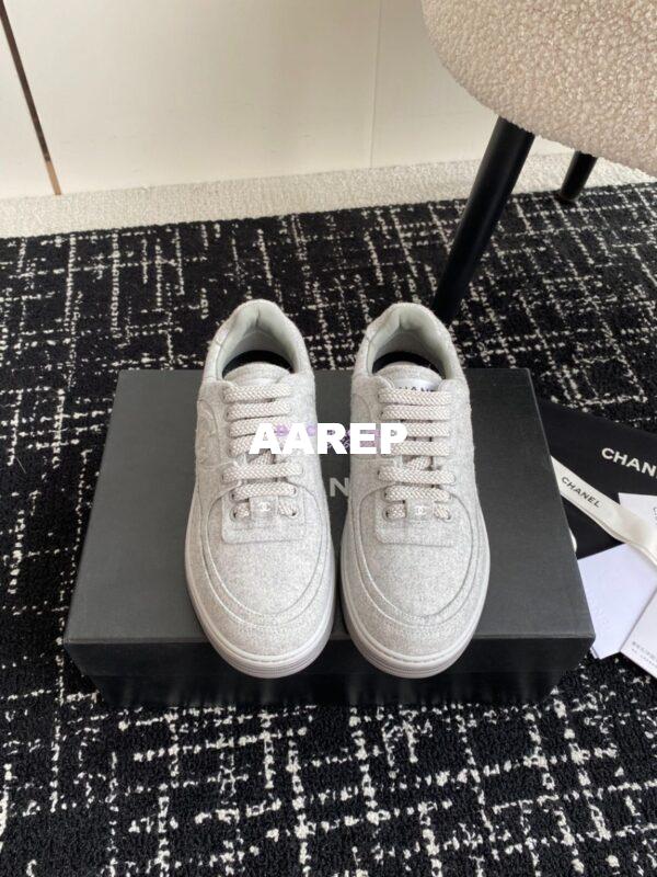 Replica Chanel 2024 Wool & Mixed Fibers Sneakers G46011 Grey 4