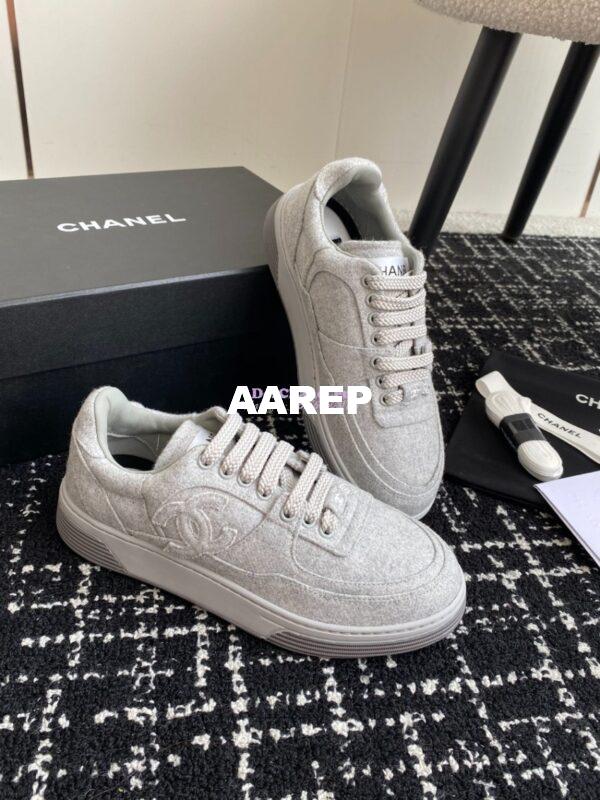 Replica Chanel 2024 Wool & Mixed Fibers Sneakers G46011 Grey 8