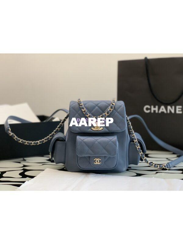 Replica Chanel Small Backpack Grained Shiny Calfskin AS4399 Denim 2