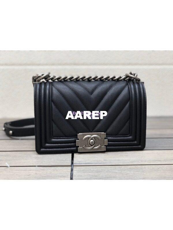 Replica Chanel Chevron Boy Flap Bag in Caviar Black 9