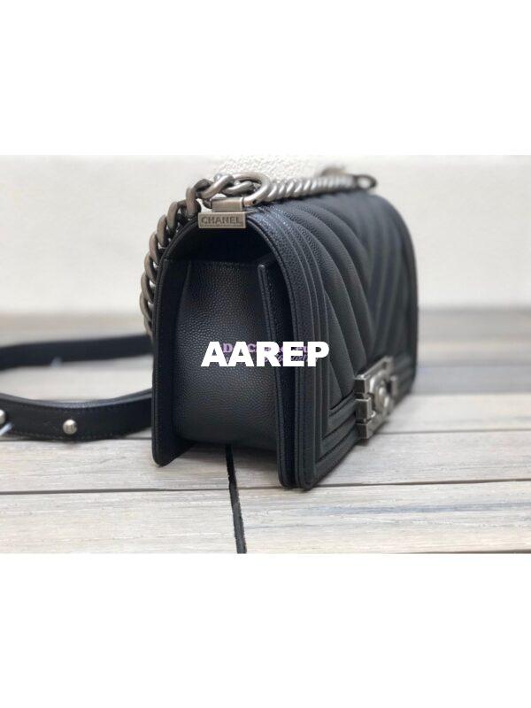 Replica Chanel Chevron Boy Flap Bag in Caviar Black 10
