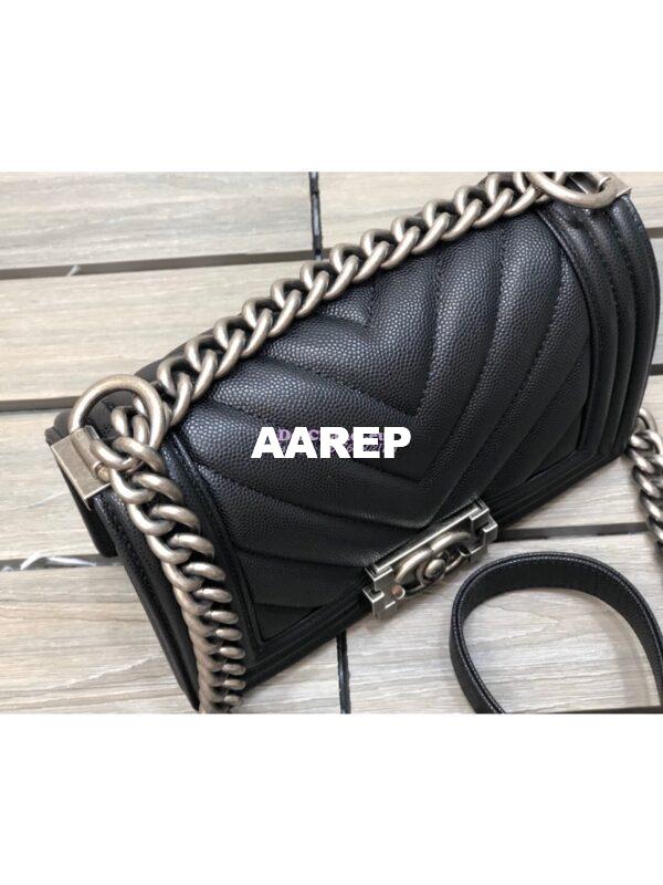 Replica Chanel Chevron Boy Flap Bag in Caviar Black 11