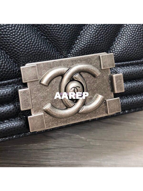 Replica Chanel Chevron Boy Flap Bag in Caviar Black 12