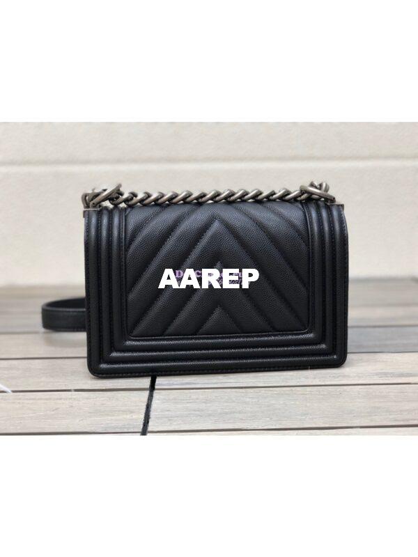 Replica Chanel Chevron Boy Flap Bag in Caviar Black 15