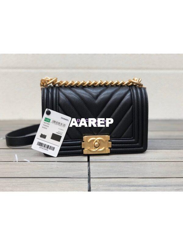 Replica Chanel Chevron Boy Flap Bag in Caviar Black 16