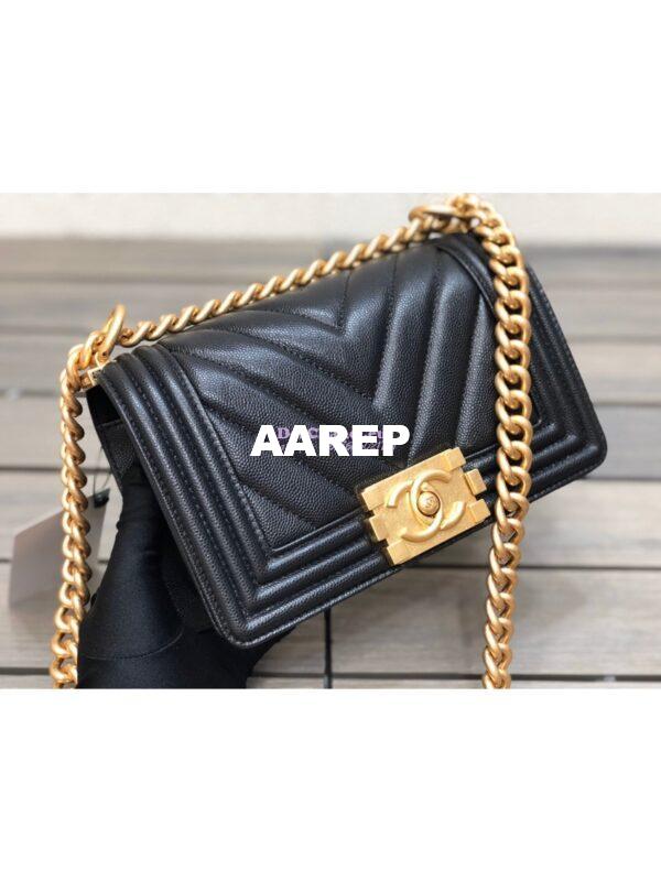 Replica Chanel Chevron Boy Flap Bag in Caviar Black 17