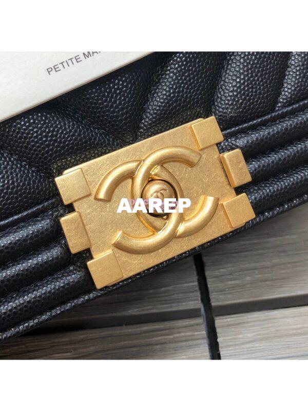 Replica Chanel Chevron Boy Flap Bag in Caviar Black 18