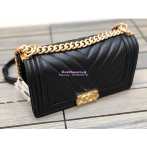 Replica Chanel Chevron Boy Flap Bag in Lambskin Black 2