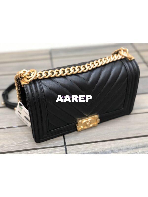 Replica Chanel Chevron Boy Flap Bag in Lambskin Black 2