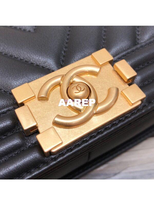 Replica Chanel Chevron Boy Flap Bag in Lambskin Black 3
